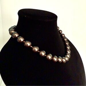 Vintage Chocolate Faux Pearl Necklace Rhinestone Clasp